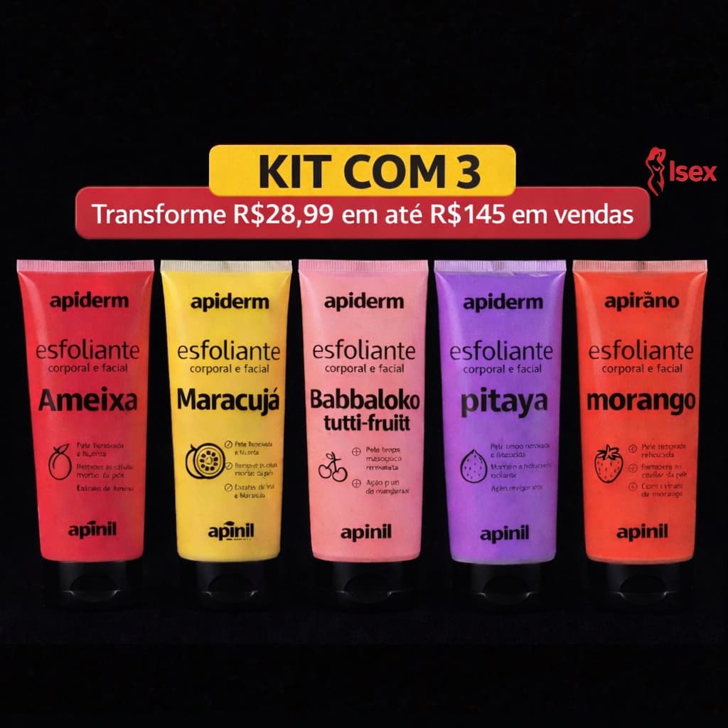 Kit com 3 Esfoliante Facial e Corporal Sortidos 190g Apinil - Atacado para Revenda