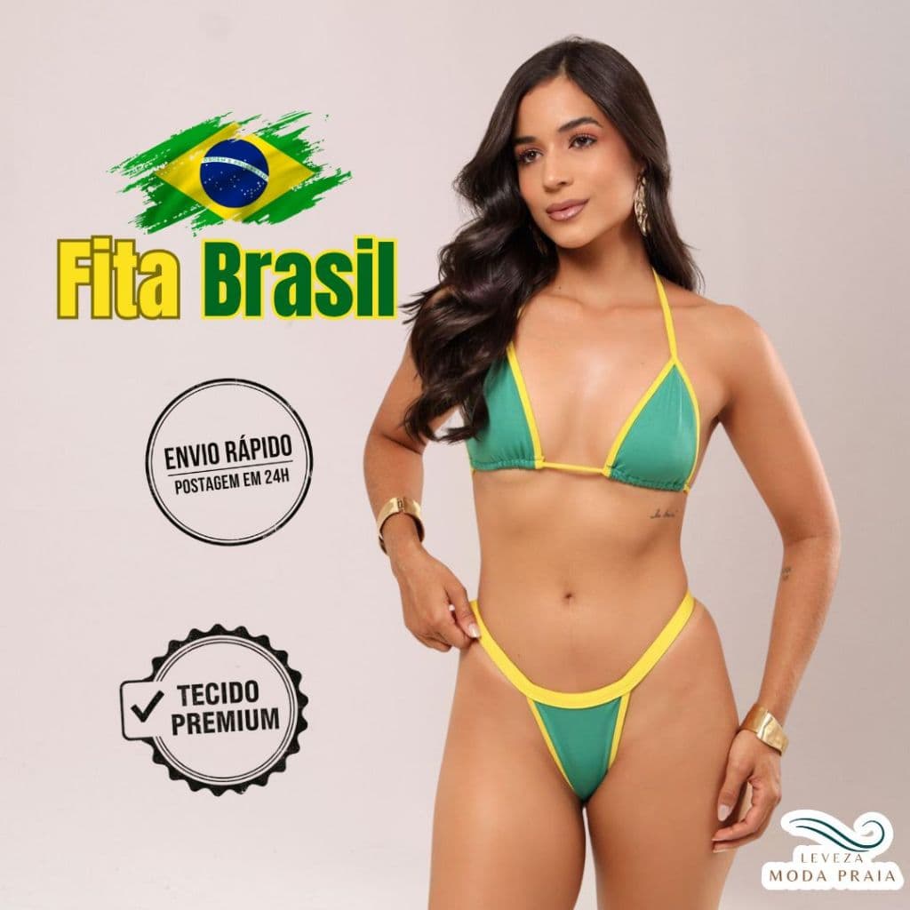 Biquíni de marquinha Verde Fita Brasil Bronze Confortável Fio Dental Tendencia Praia Piscina