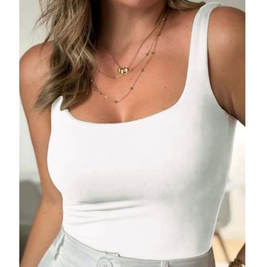 Body Collant Decote  Feminino Regata Candy Colors em Suplex Elegante Básico Casual Tendência 2024.