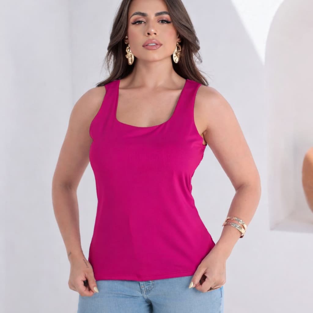 Blusa Regata Feminina Decote Quadrado em Suplex Premium, lançamento top verao 2026.