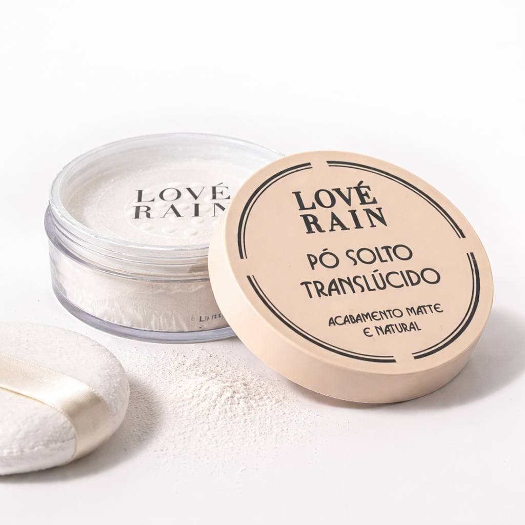 Pó Facial Solto Translúcido Acabamento Matte e Natural Love Rain Maquiagem Profissional