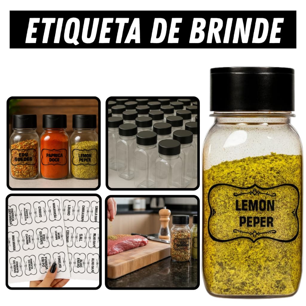 Porta Pote de Tempero 200/120ML  + ETIQUETA 3D PREMIUM Tampa Dosadora Dupla ENTREGA RAPIDA
