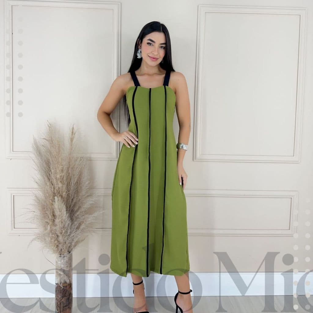 Vestido Feminino Listrado com Lastex nas Costas