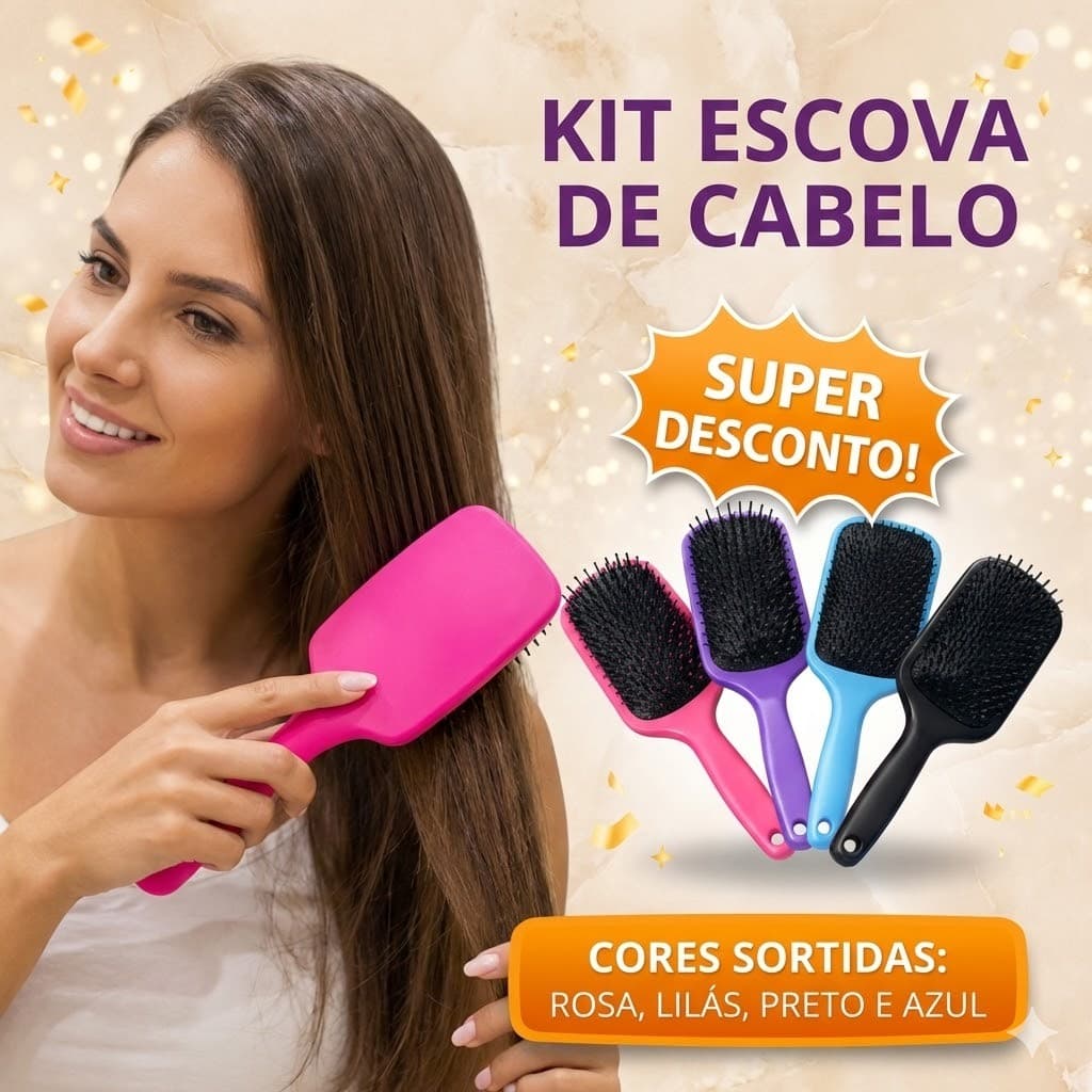 KIT Dia da Mulher Escova de Cabelo | Lisos, Ondulados e Cacheados + Brind Maquiagem Skincare.