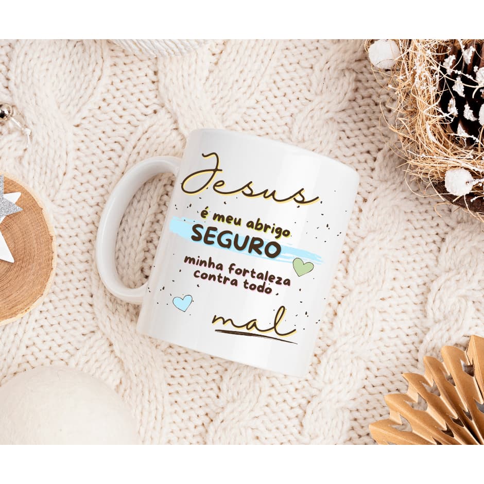 Caneca personalizada religiosa Jesus meu abrigo 325ml Porcelana | Presente cristão evangélico gospel