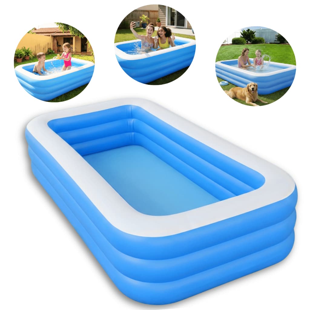 Piscina Inflável Retangular Infantil 3 Anéis 540 litros 300 litros 180cm Família Criança Azul