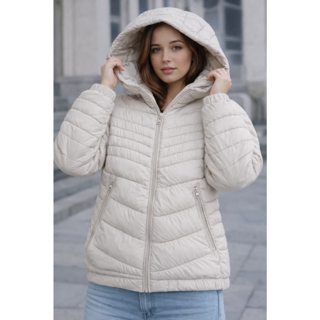 Jaqueta Puffer Feminina com Bolso e Capuz Removivel