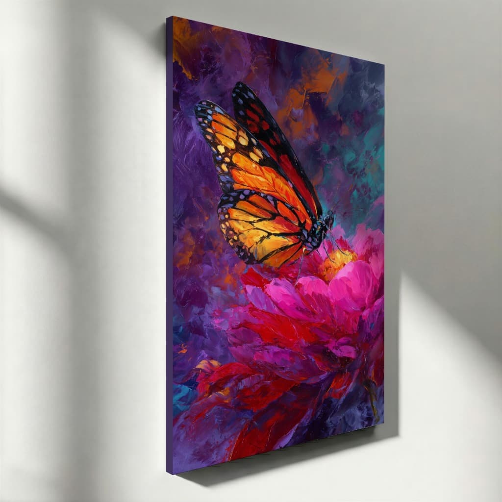 Quadro Decorativo Borboleta Colorida Floral Arte Moderna Abstrata Tela Vertical Sala Luxo 4K