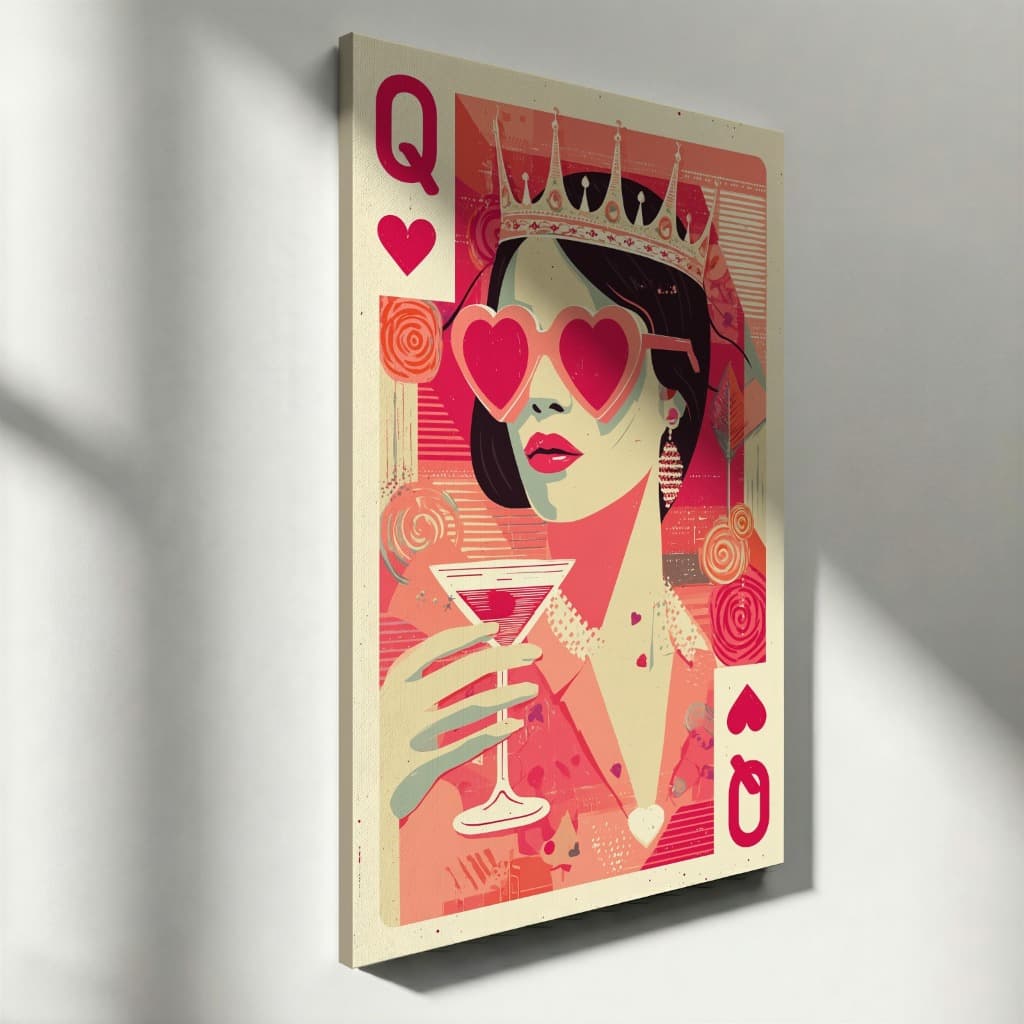 Quadro Decorativo Rainha de Copas Pop Art Moderna Carta Baralho Tela Vertical Luxo