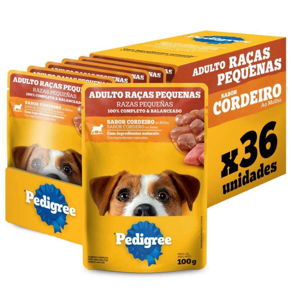Kit Ração Úmida Pedigree Sachê Cordeiro ao Molho para Cães Adultos de Raças Pequenas 36 Unidades