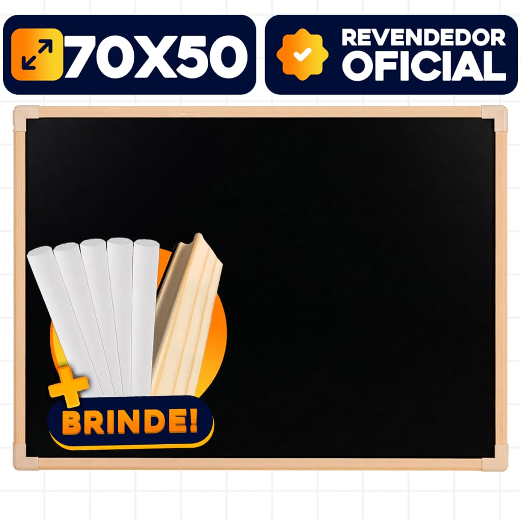Lousa Pequena Quadro Negro 70x50 Madeira + 10 Giz + Apagador
