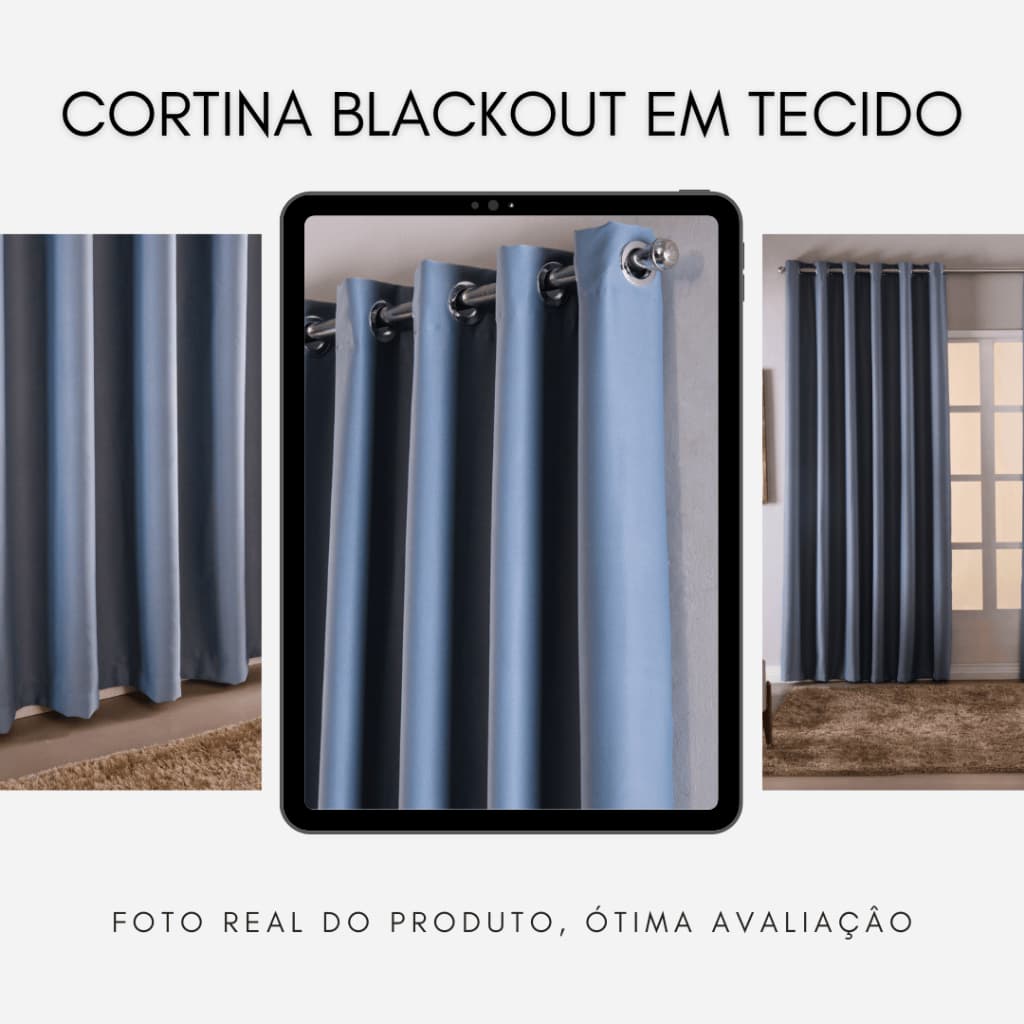 Cortina Blackout 2,70x1,80m com Ilhós Cromado Novas Cores - Bloqueia até 70% da Luz - Tecido Blackout 100%Poliéster