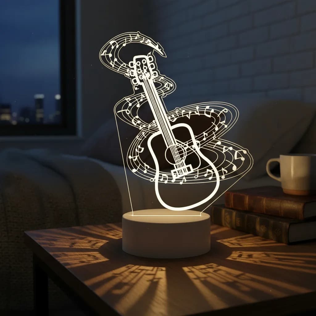 Luminária Led 3d | Violão Música Abajur Presente Criativo Decoração