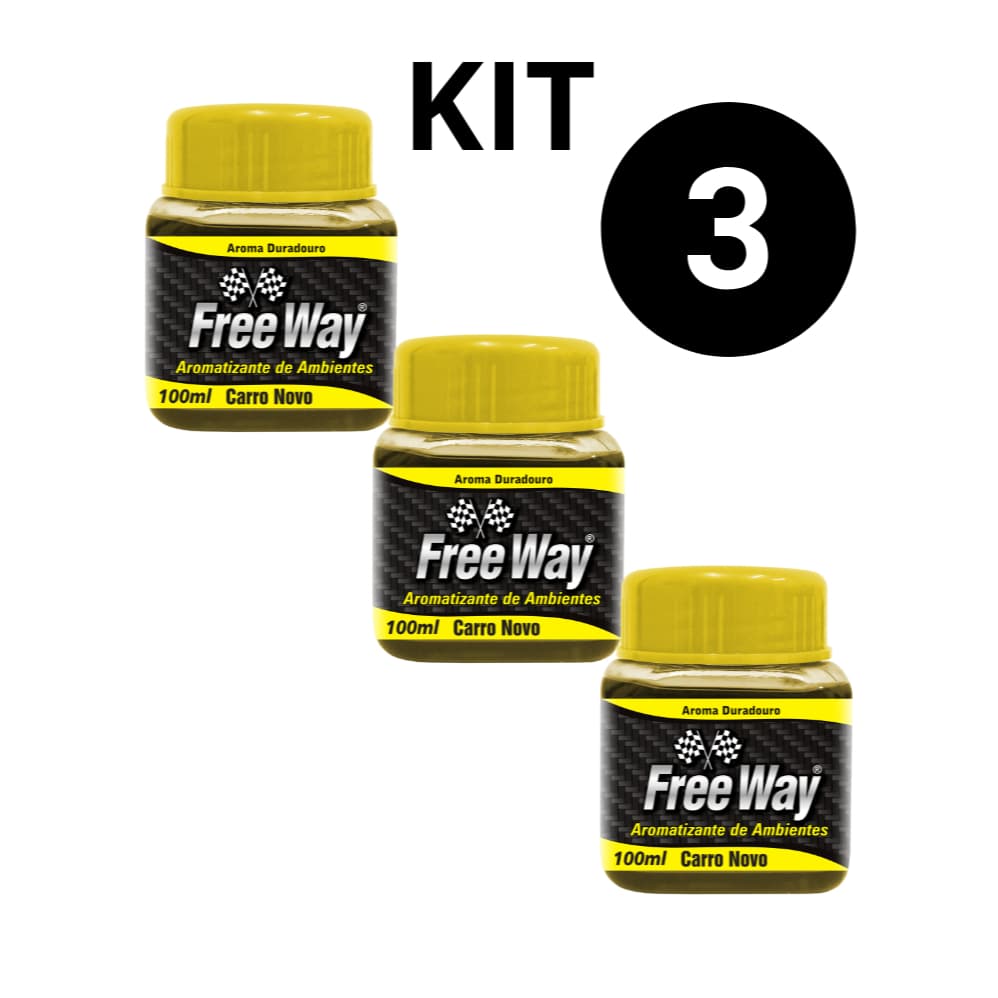 Kit 3 Aromatizante Automotivo Líquido Free Way – Carro Novo - Cheirinho para Carro