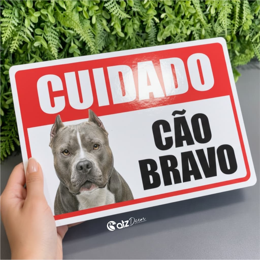 PLACA: CUIDADO - CÃO BRAVO - 20X30 - Pitbull - Rottweiler - Husky - Pastor Alemão - Pinscher