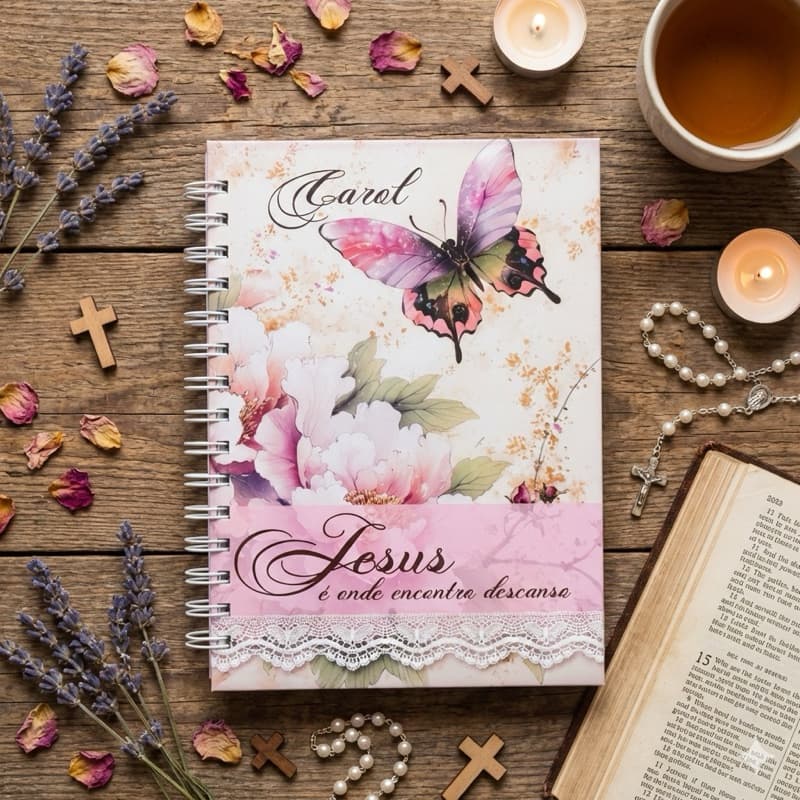 Caderno Personalizado com Nome e Versículos Bíblicos | 130 Páginas | A5