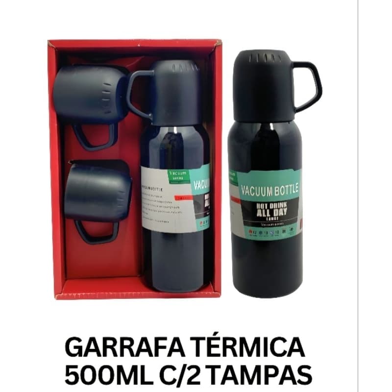 Garrafa Térmica 500ml com 2 Tampas – Conserva Quente e Frio