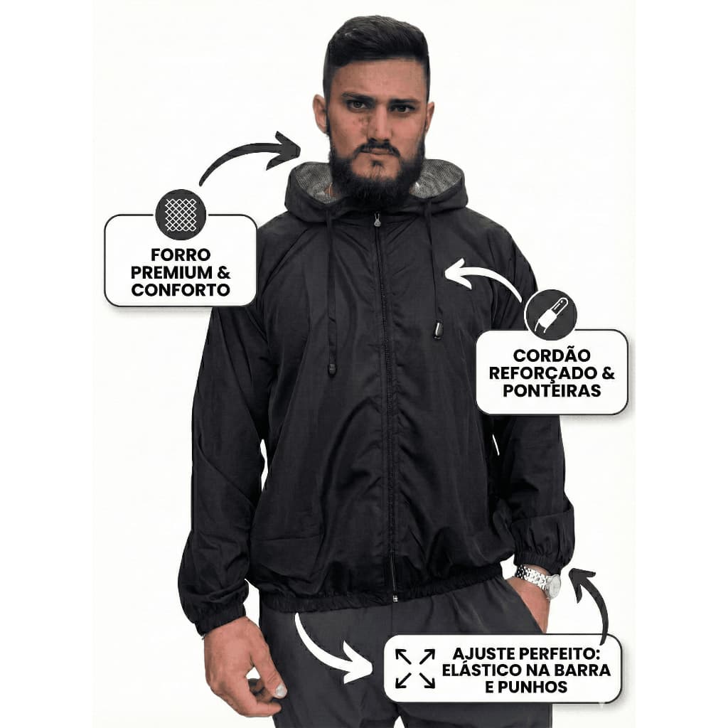 Corta Vento Masculino Ipermeável Leve Jaqueta Esportiva Com Capuz Moda Urbana Frio e Chuva