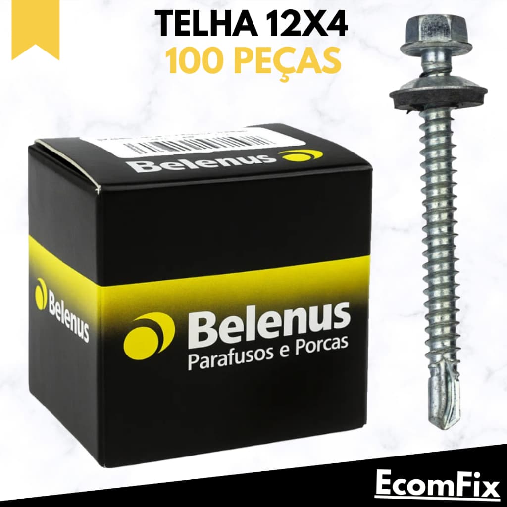 Parafuso Para Telha Auto Brocante Sextavado 5,5x100mm (12x4) 100 Peças - BELENUS