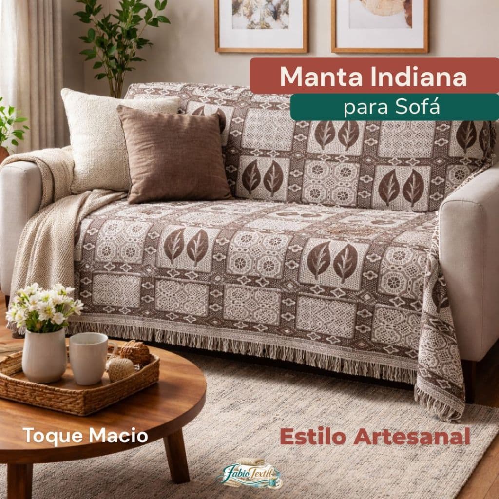 Manta Indiana para Sofá 1,60x2,50m Decorativa, Grande, Estilo Boho, Multiuso