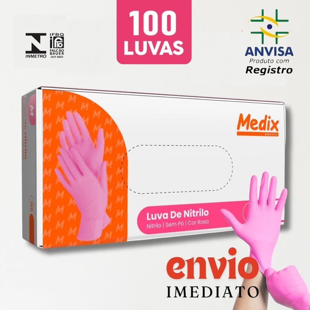 Luva Descartável Rosa Nitrílica Alta qualidade Medix Nitrilo