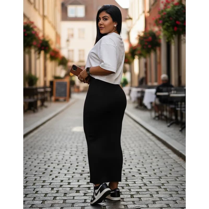 Saia Maxi Canelada Ribana Moda Gringa Fashion Com Elastano