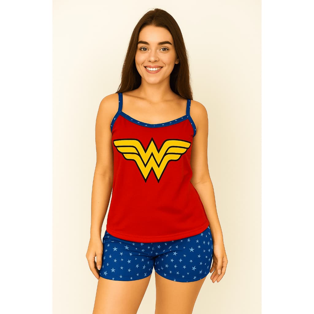 Baby Doll Alça Pijama Feminino Adulto Estampado Personagens Verão Virgínia