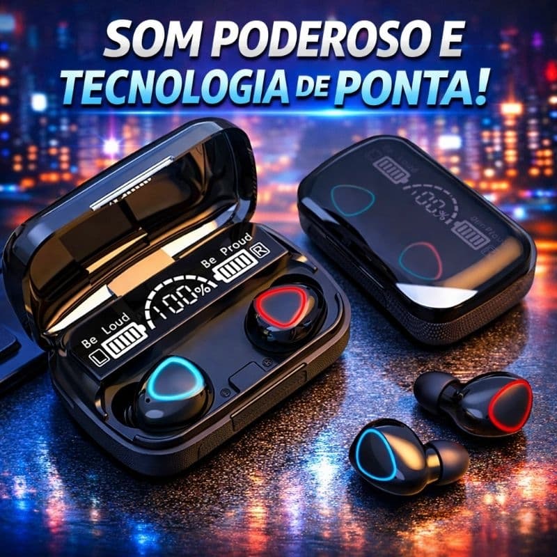 Fone Bluetooth Sem Fio M10 com Display Digital TWS Hi-Fi Bateria Longa Duração Touch