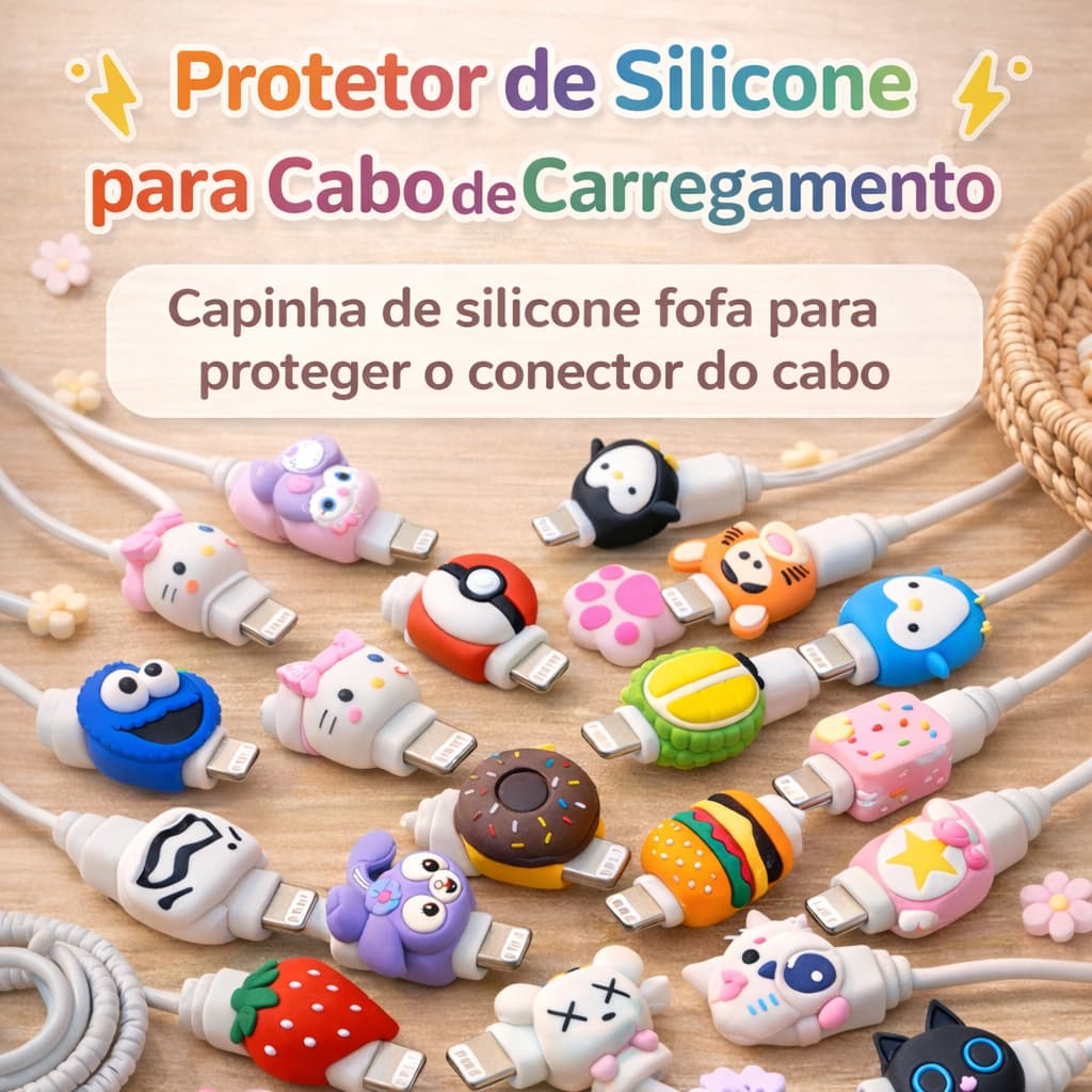 Protetor de Cabo de Carregamento em Silicone Antidobra Capinha Fofa Decorativa (modelos aleatórios)