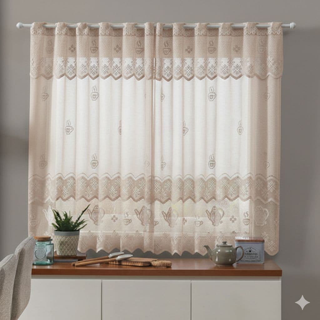 Cortina Renda Bule Chá 2,80x1,20m Bege