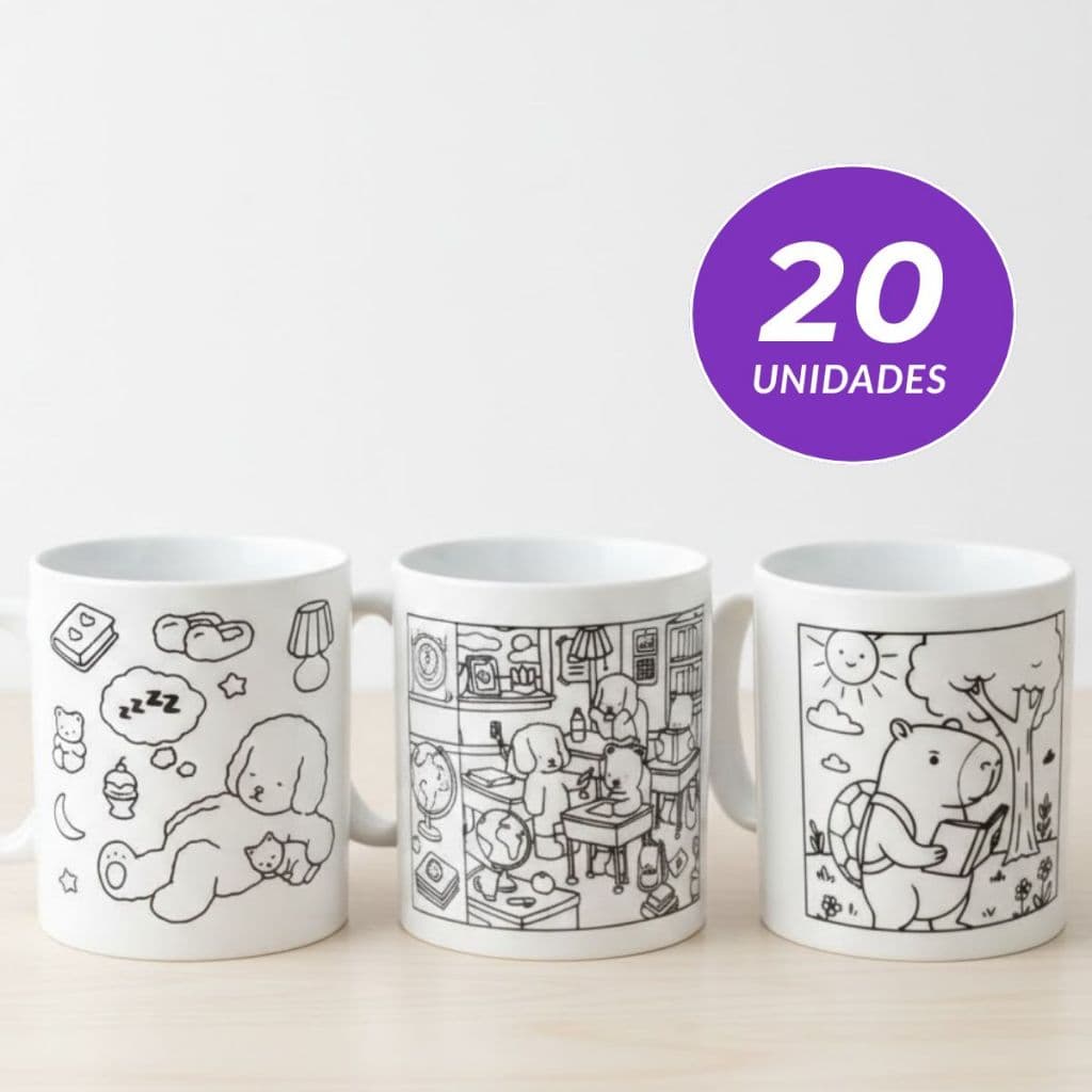 Kit 20 Caneca Escolar Infantil para Colorir Sem BPA Com Alça 3+ Anos volta as aulas