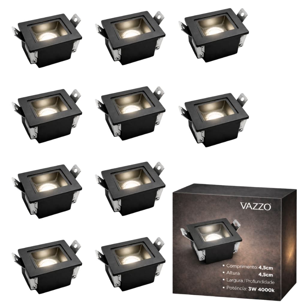 KIT 10 SPOT LED Embutir 4,5*4,5cm Alumínio 3W 4000k Pico Recuado Bivolt Vazzo