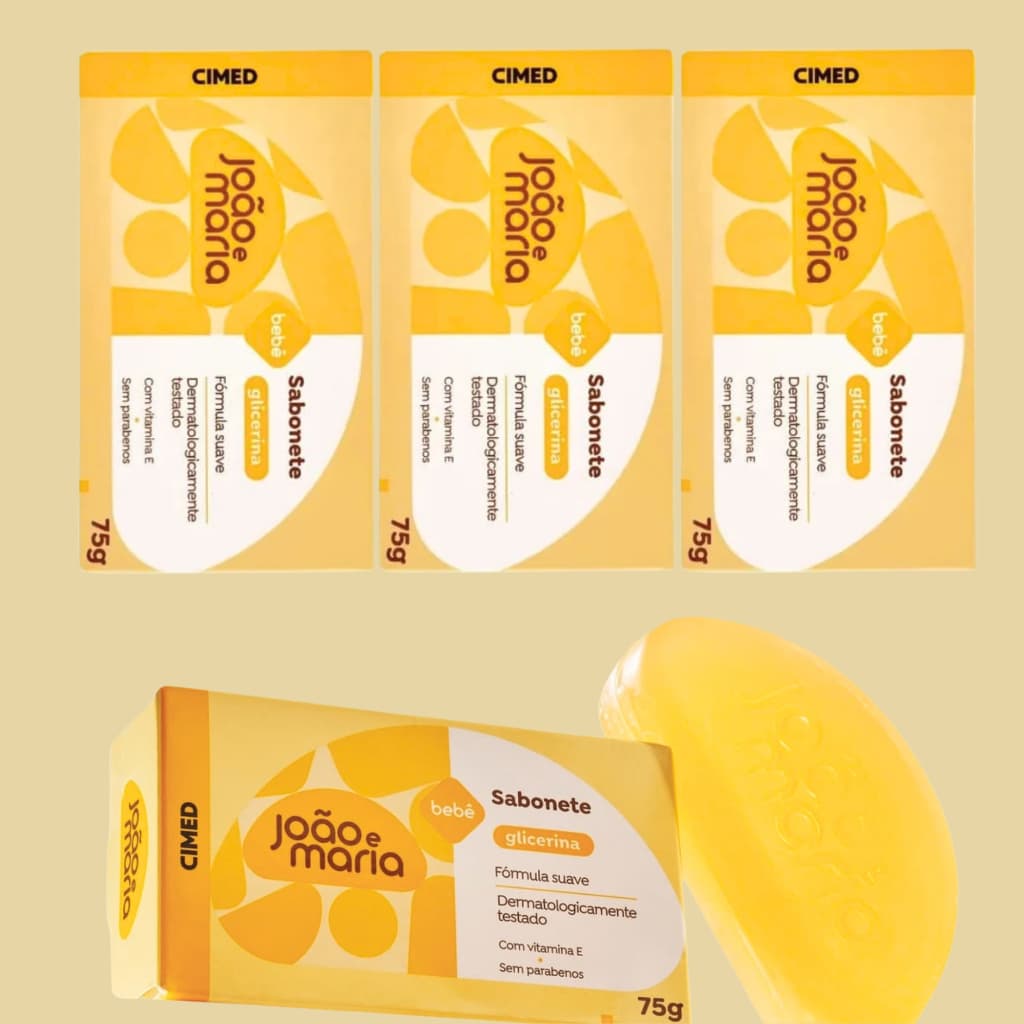 KIT 3 SABONETES EM BARRA GLICERINA VITAMINA E  JOÃO E MARIA