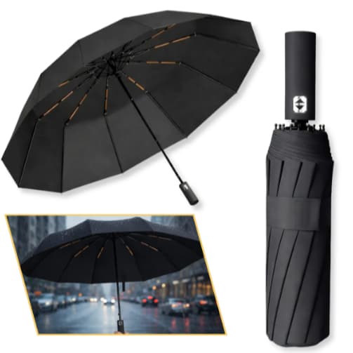 Guarda Chuva Grande Automático Abre/fecha Reforçado Uv Preto Contra Vento Original