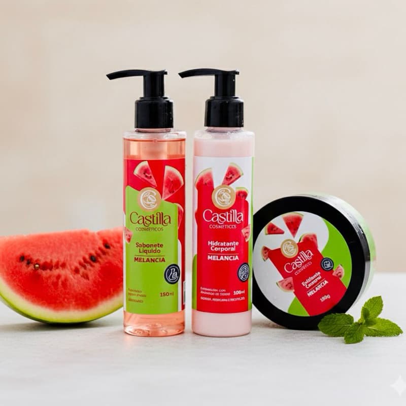 Combo Melancia Castilla Banho Premium Skin Care Completo - 3 Itens Sabonete, Hidratante e Esfoliante