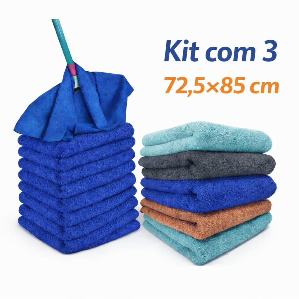 kit 3 Pano de Chao Magico Microfibra Grande 72,5x85 Multiuso Limpeza Geral
