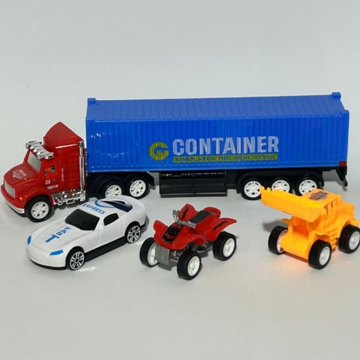 Kit Brinquedo Infantil Caminhão Heavy Truck Container 3 Carrinhos Trator Quadriciclo Presente