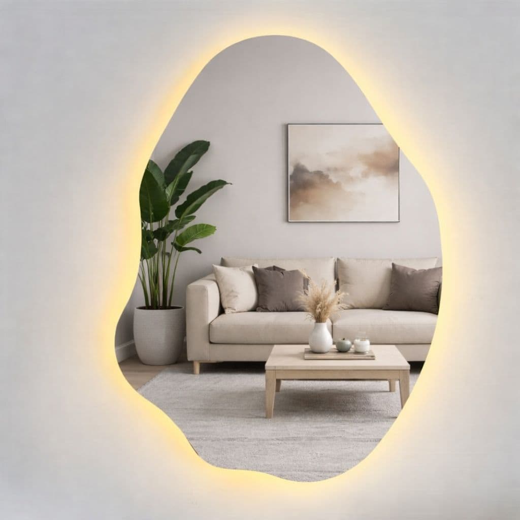 Espelho Orgânico Grande Decorativo 70x90cm Com Led Fonte 12V Vários Tamanhos, Lavabo, Sala, Banheiro