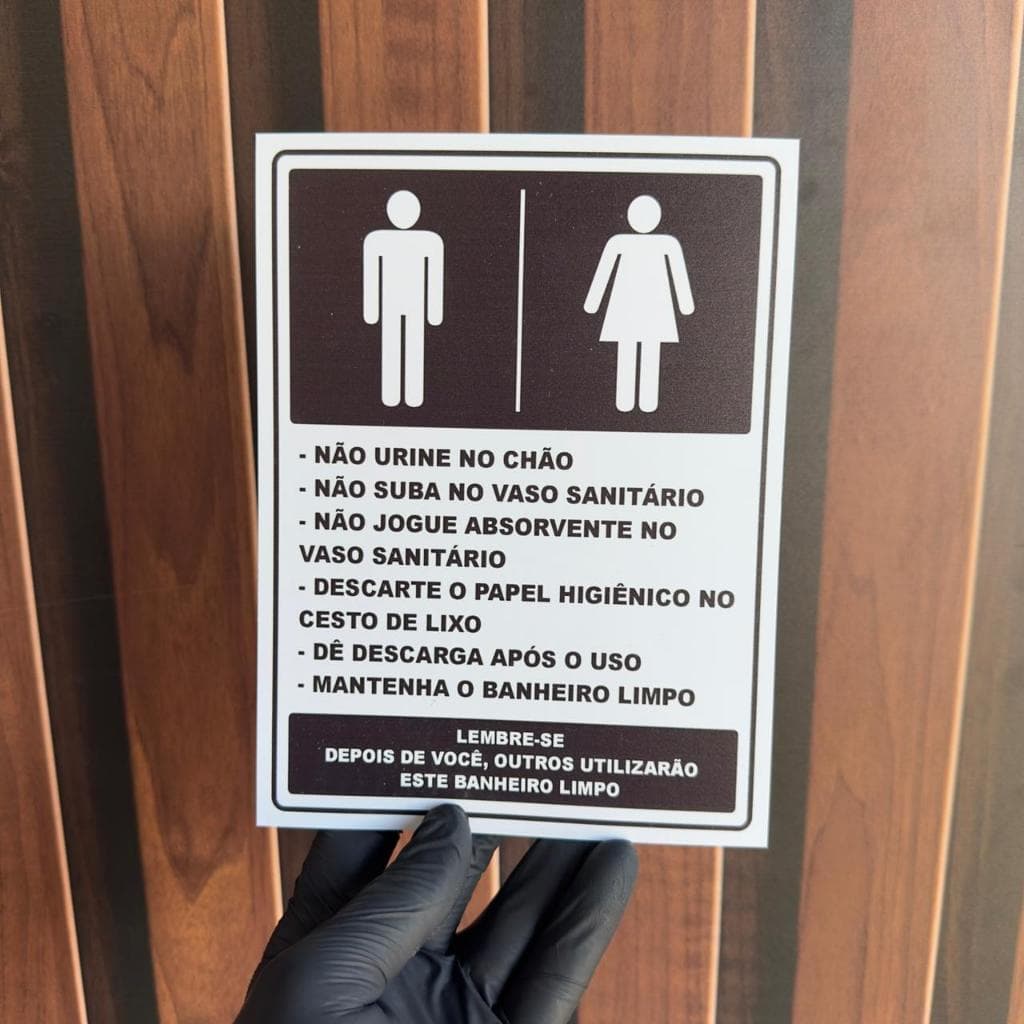 Placa Banheiro Masculino Feminino Regras 15x20 PVC 1mm Sinalização Sanitário
