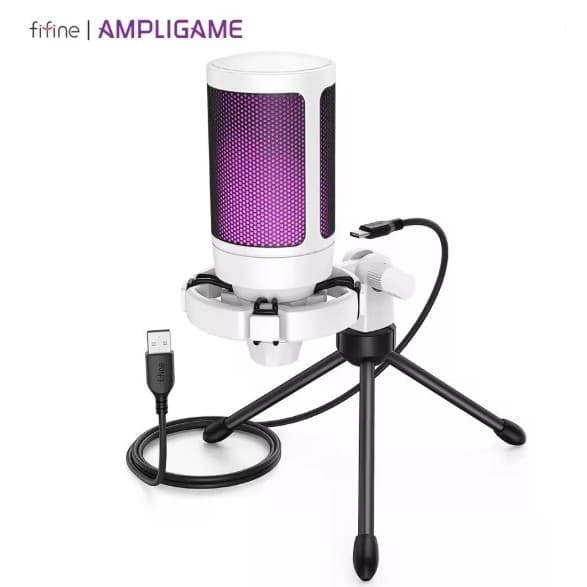 Microfone Gamer Fifine Condensador A2 Rgb Usb Branco