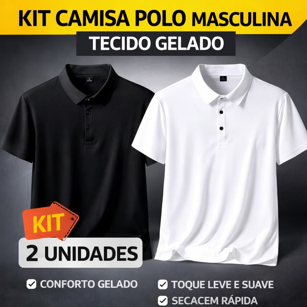 Kit 2 Camisas Masculina Gola Polo Elastano em Tecido Gelado