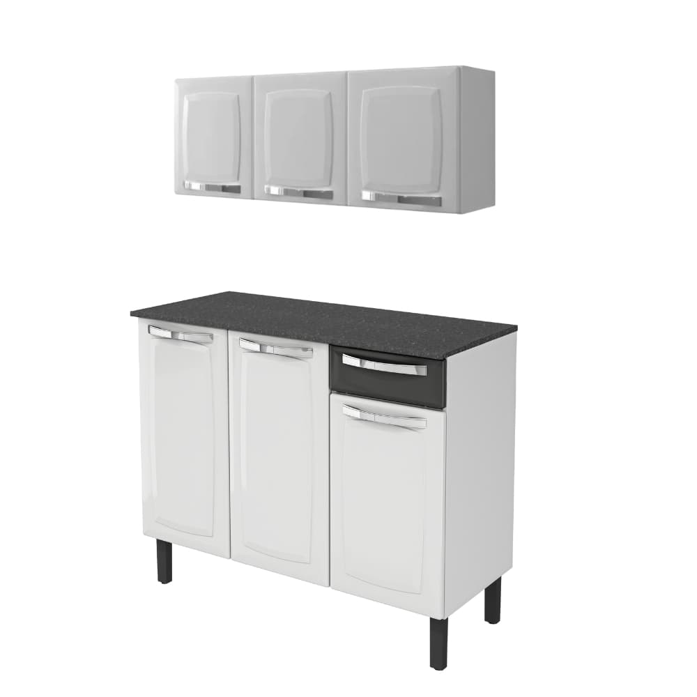 Armário Aéreo + Balcão Itatiaia Branco – Tampo 100% Aço Ideal Para Cozinha Compacta
