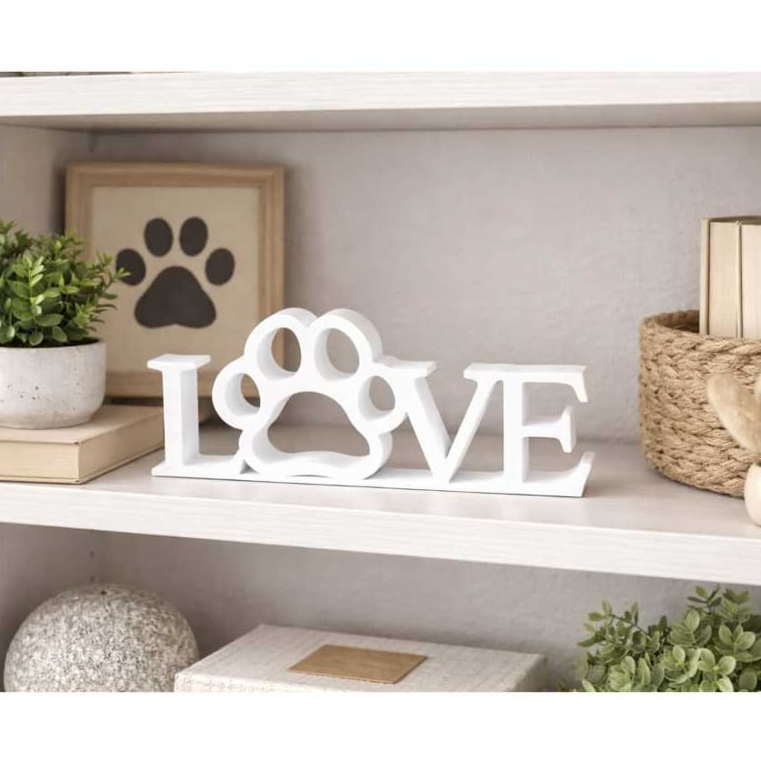 Enfeite Letreiro Decorativo LOVE com Patinha Pet Cachorro Gato – Decoração de Sala, Quarto, Escritório, Estante e Mesa