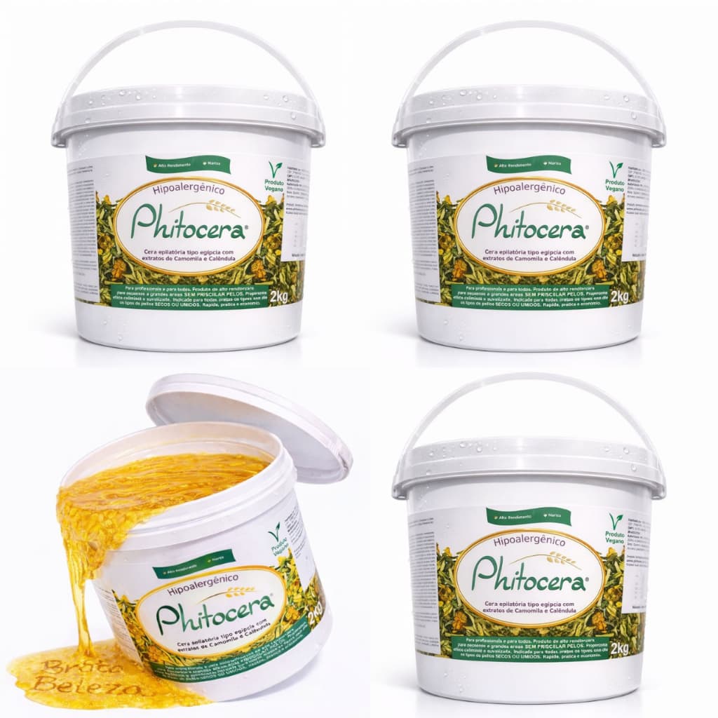 Cera Epilação Morna Depilatória PHITOCERA Vegana E Hidrossoluvel 4x2kg para Uso Profissional