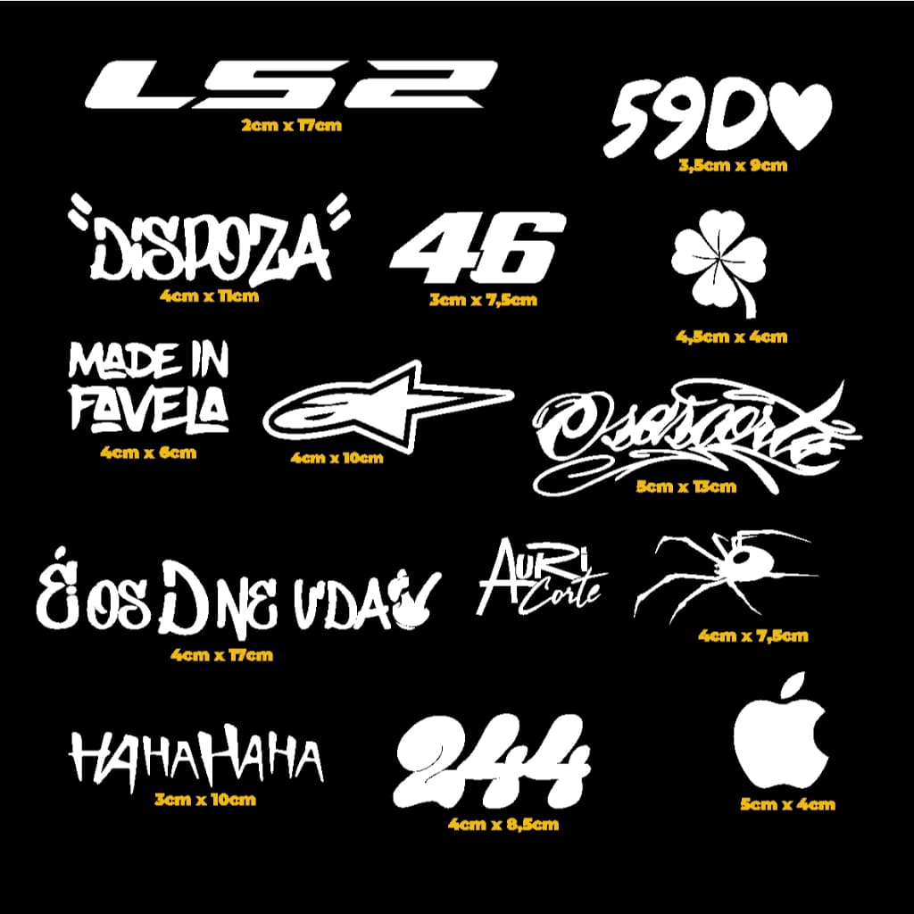 KIT 13 Adesivos Moto Carro Grau 59d Made in favel Haha Aranha 244 Ls2 Dispoza Vinil Mascara