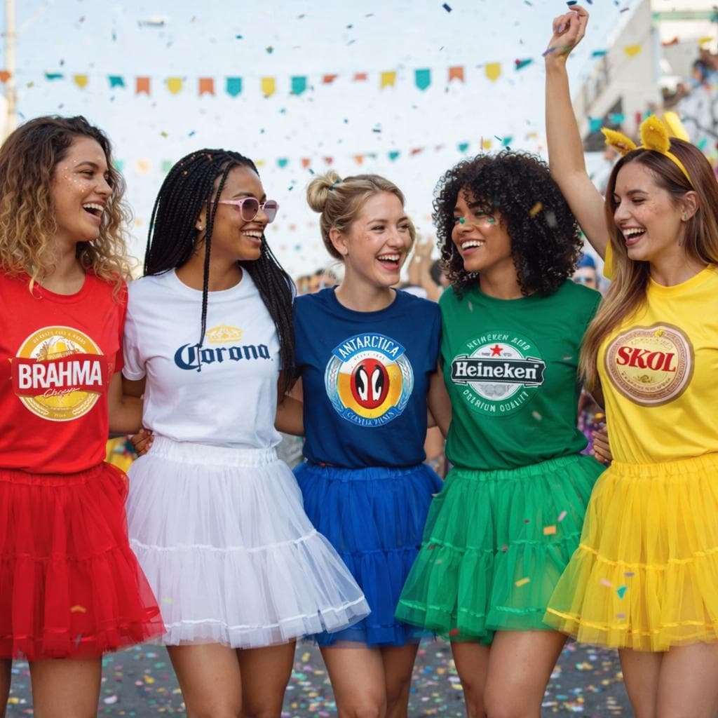 Camiseta Carnaval Tema Bebidas Feminina Cores Variadas Fantasia Grupo Unissex