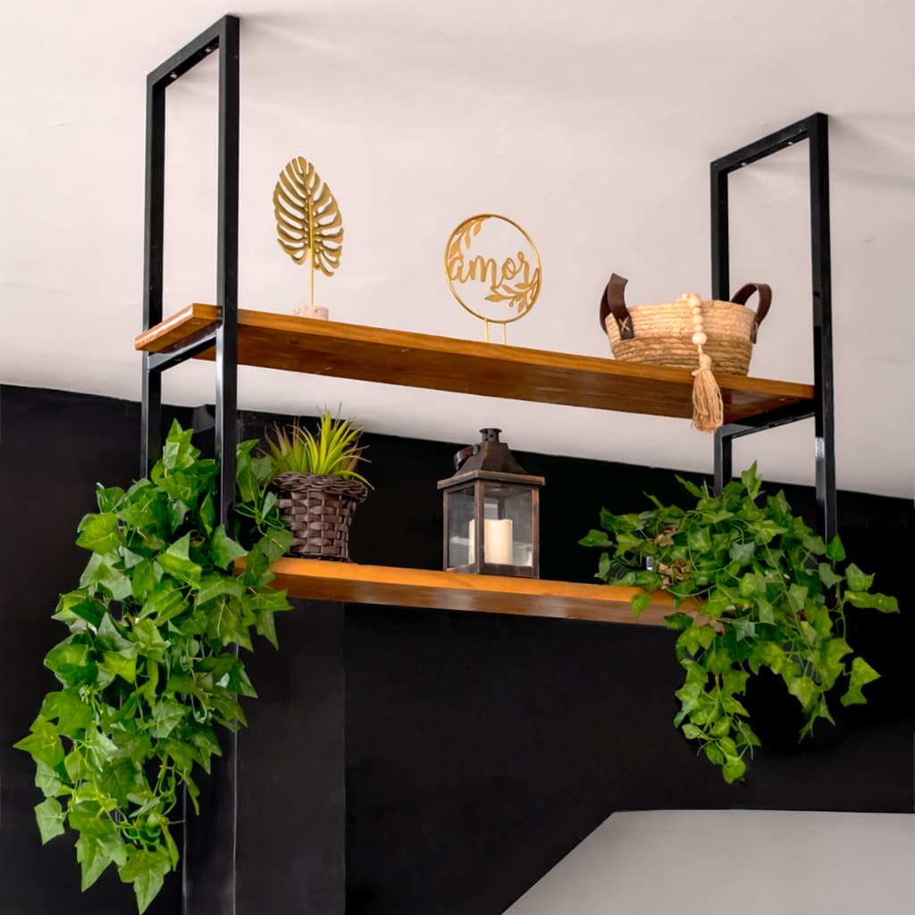 Prateleira de Teto Dupla 80x20cm Industrial  Pinus Suspensa Estante Aérea Nicho Pendurado Duplo