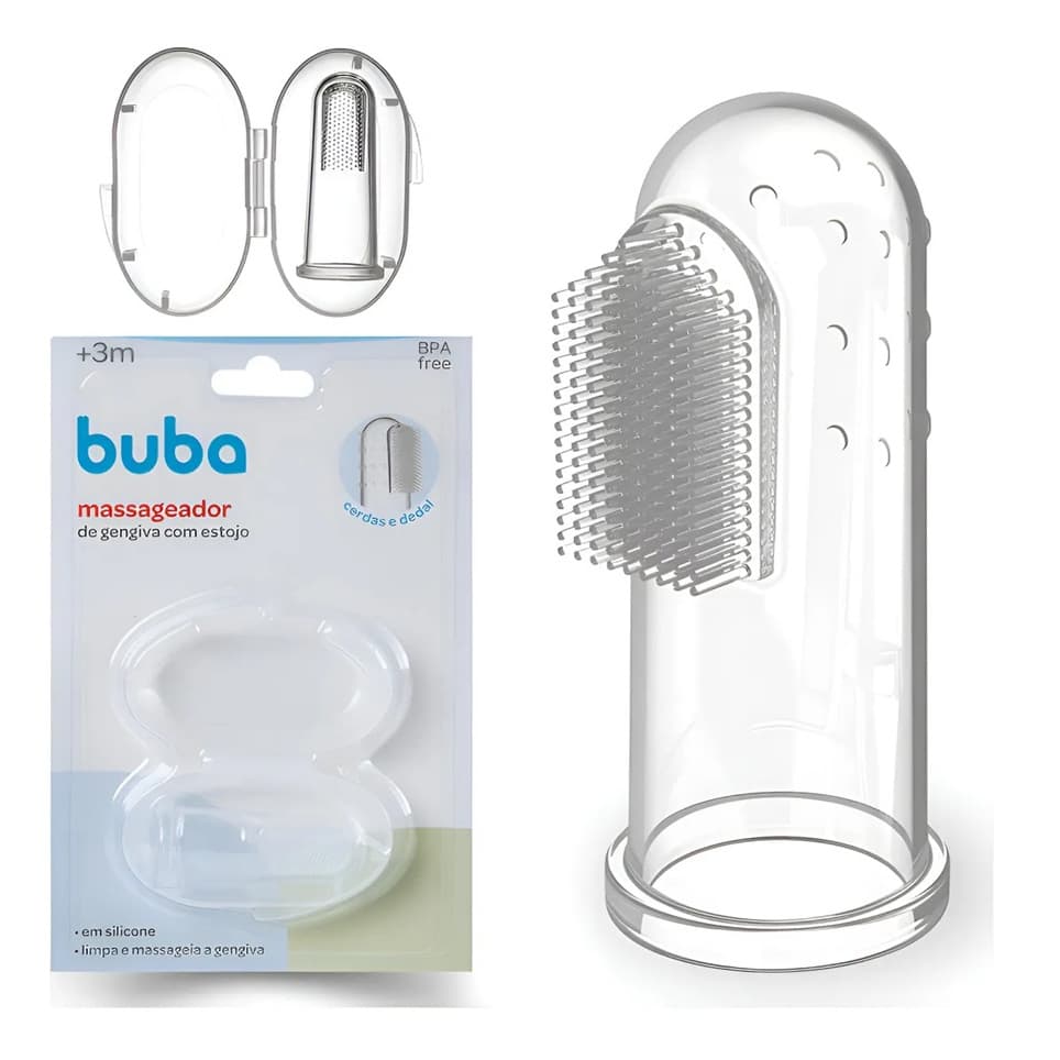 Kit Escova Massageadora Massageador De Dente Gengiva Para Bebê Silicone + Estojo Buba