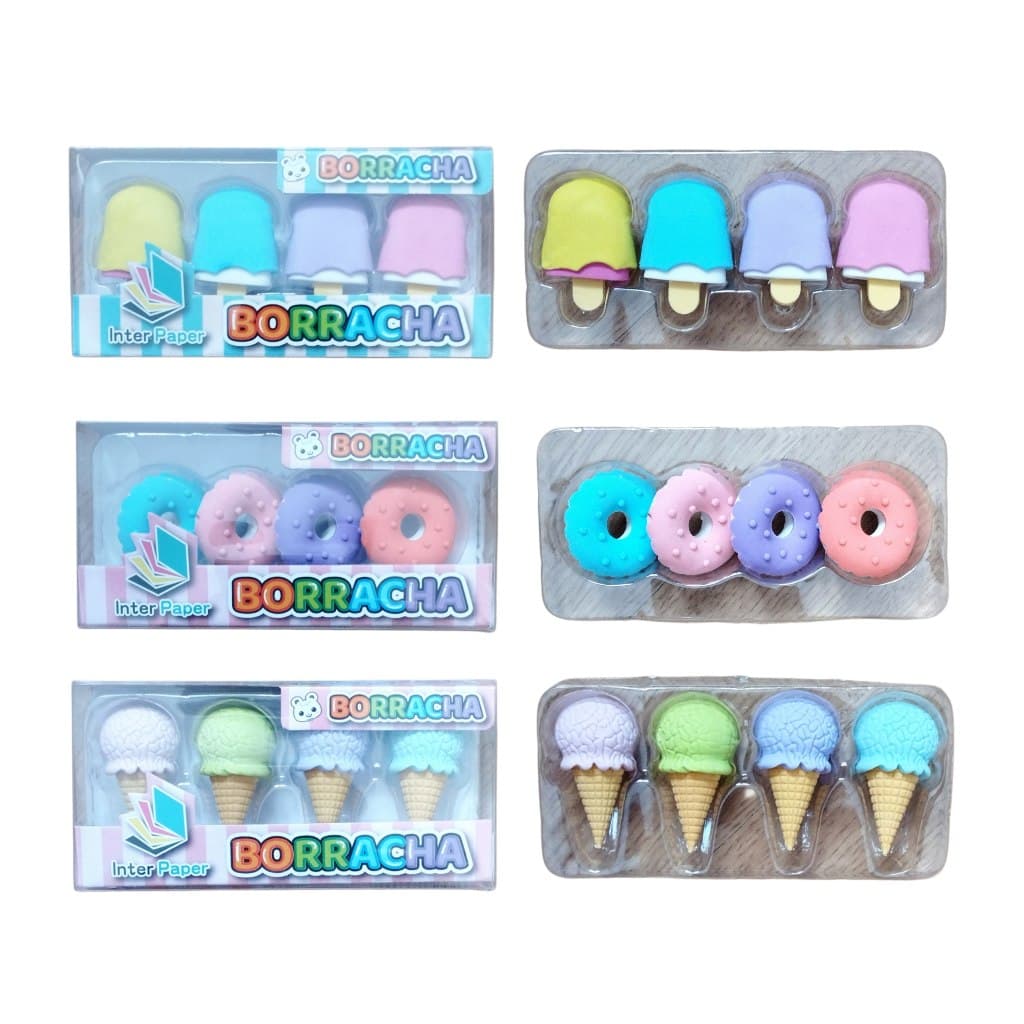 Kit Borracha Escolar c/4 pcs Sorvete/donuts/picolé