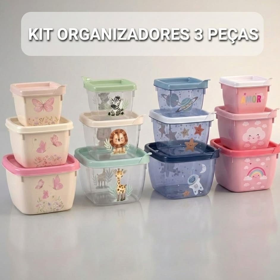 Kit 3 Potes Para Armazenar Lanche Papinha Plasutil Bebê Potinhos Infantil